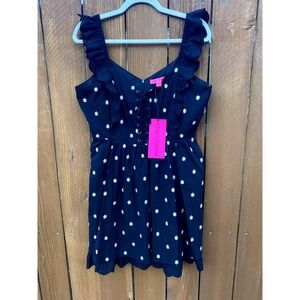 Betsey Johnson Daisy Eyelet Ruffle Lace Up Dress Black Summer Mini 10